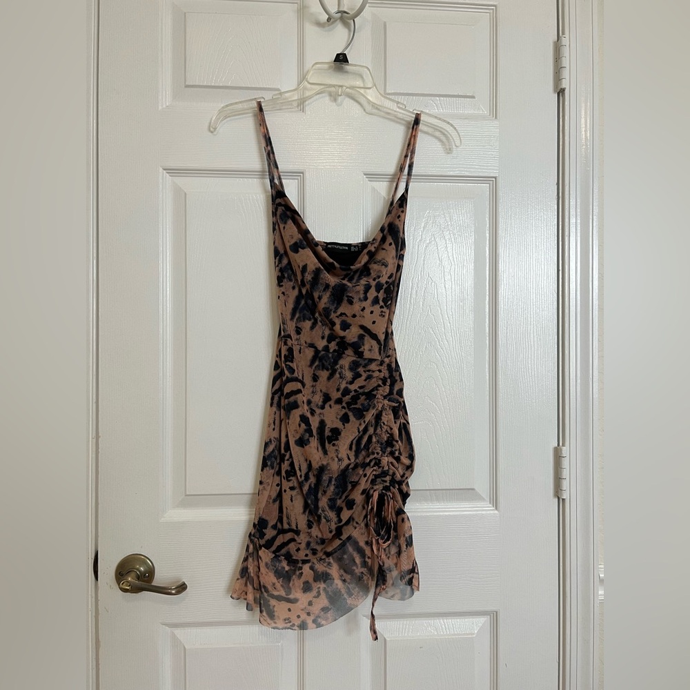 PLT Ruched Cowl Neck Animal Print Mini Dress Size 0
